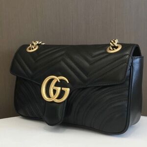 Gucci Black Quilted Leather Shoulder Bag with Gold Double G